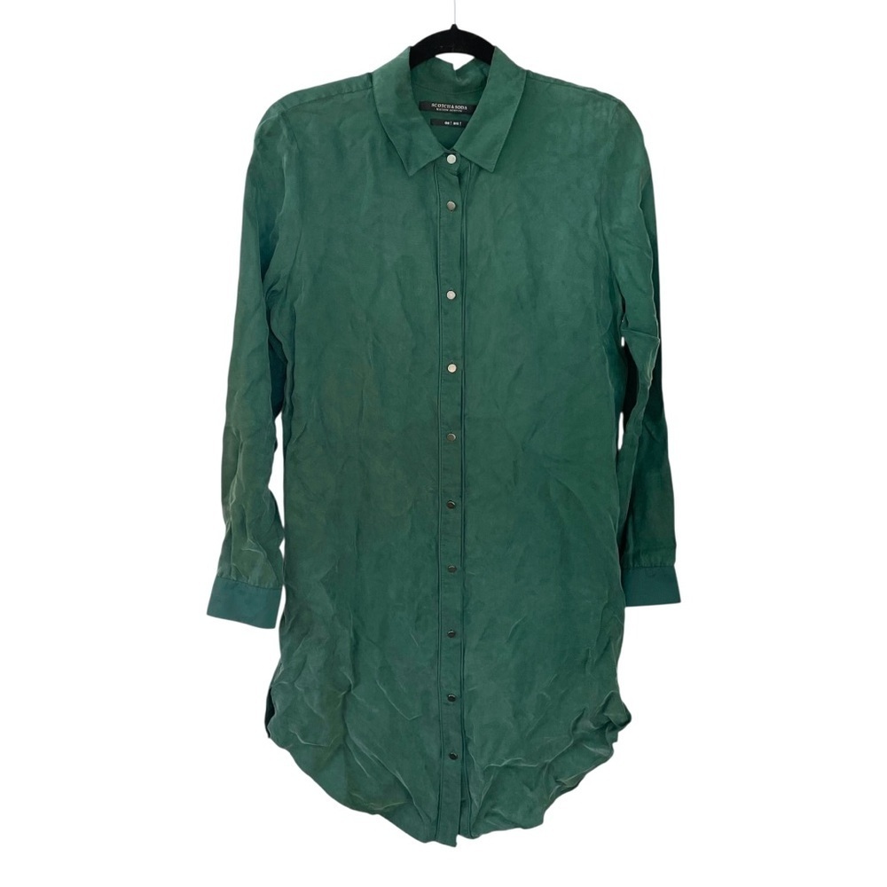 Scotch & Soda Green Button Front Long Sleeve Midi Dress Small